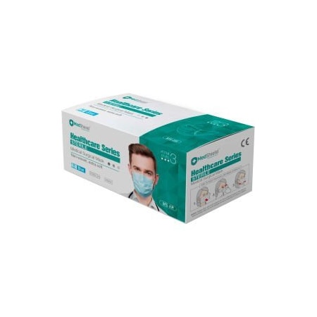 Medshield International MedShield ASTM Level 3 Medical Surgical Disposable Mask, 3-Ply Pleated w/ Earloops, Blue, Box of 50 MS-IIR